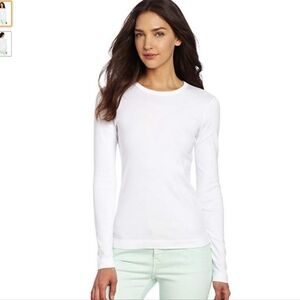 New Three Dots Long Sleeve Crewneck Jersey Tee Top Size S White